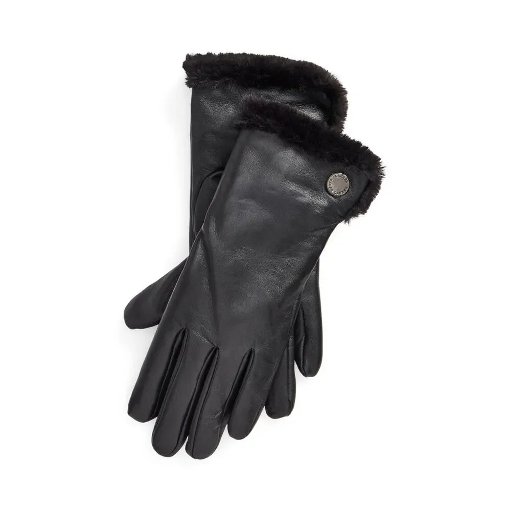 NWT LAUREN RALPH LAUREN Faux Fur Plush Lined Leather Gloves Small